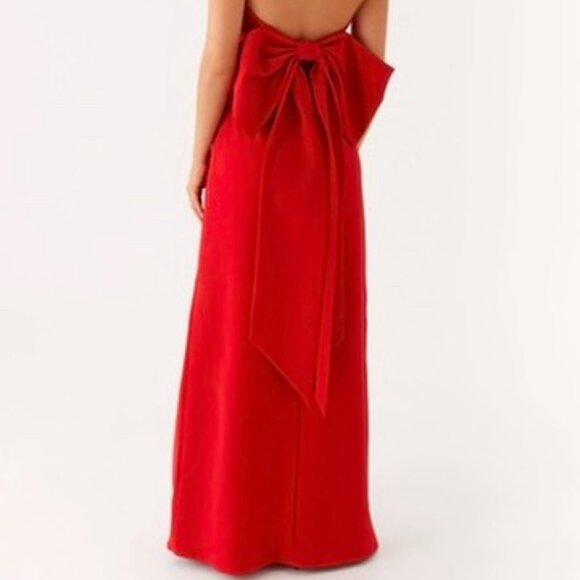 Red Strapless Maxi Dress with Bow - Picture 1 of 9